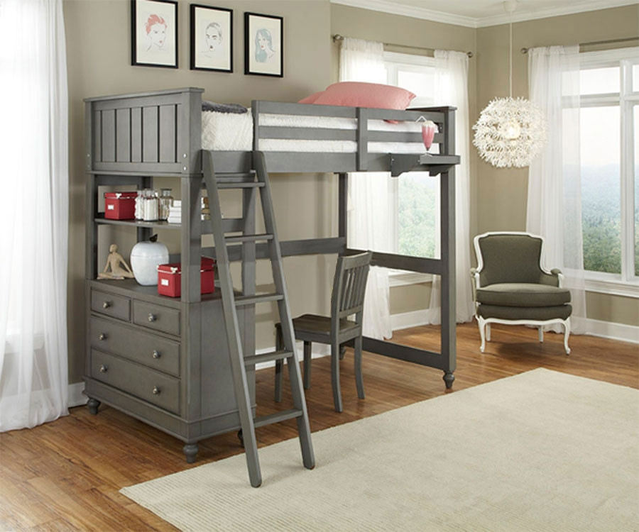 lake house stone full loft bed with desk