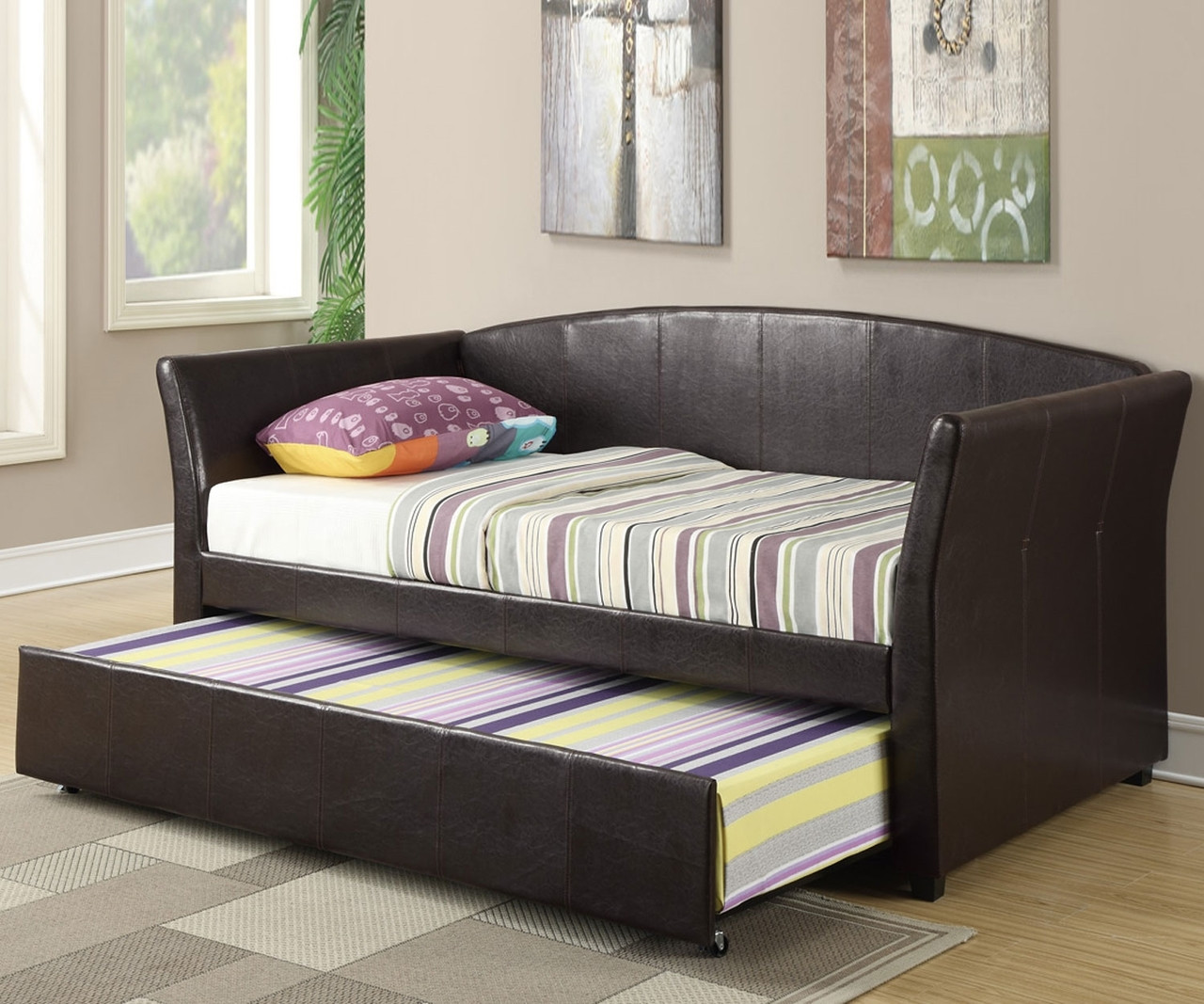 Twin Size Daybed With Trundle In Espresso F9221 Poundex