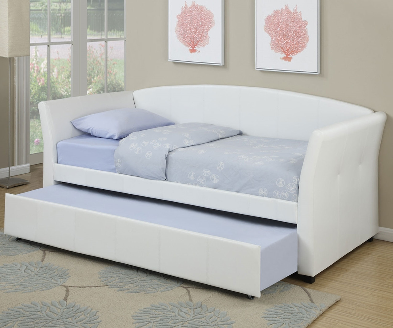 Twin Size Daybed With Trundle In White F9259 Poundex Furniture