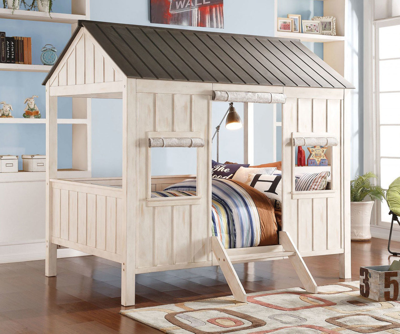 Spring Cottage Bed In White Gray Finish 37655f Acme Furniture Kids And Teens Bedroom Furniture