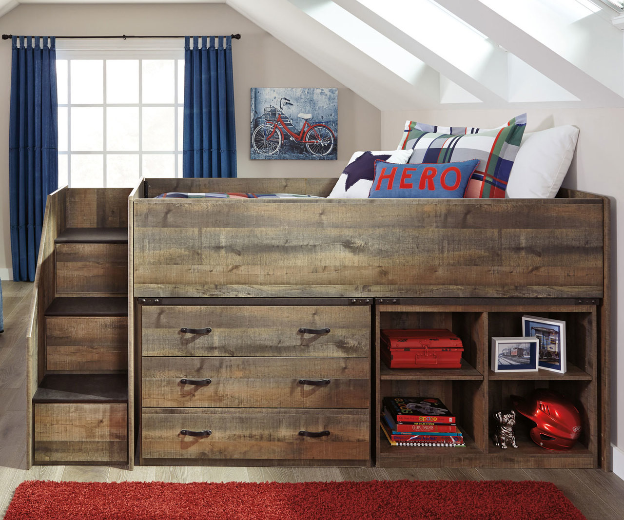 low loft bed with storage