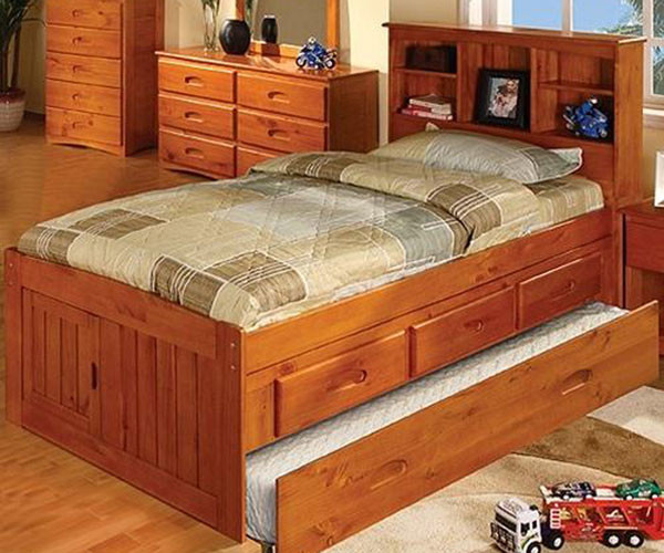 Discovery World Furniture Honey Twin Size Bookcase Captains Bed