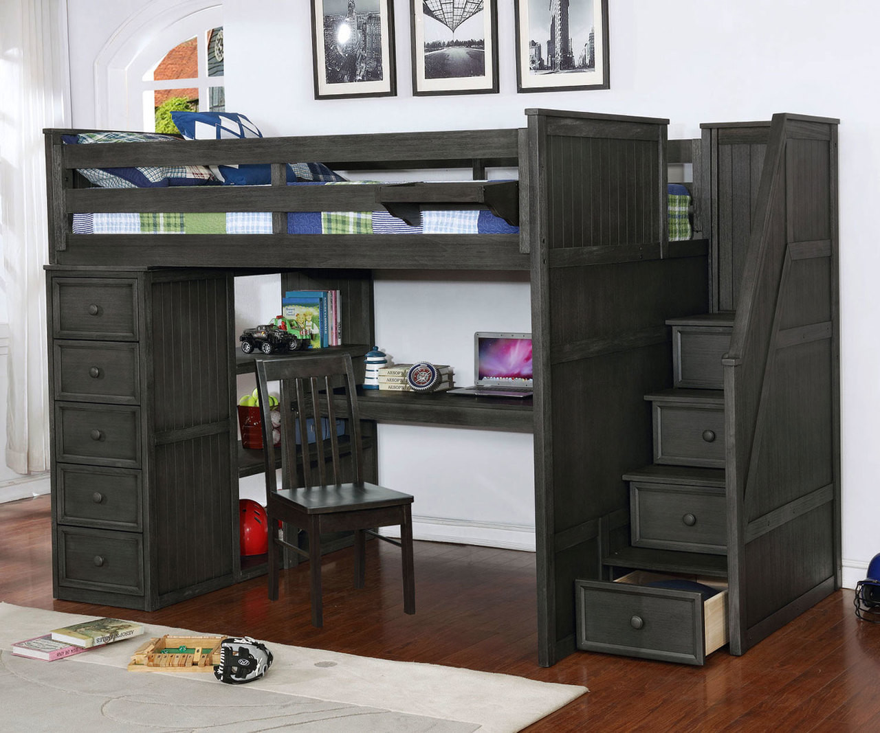 Full Size Loft Bed With Desk In Dark Gray Allen House Kids