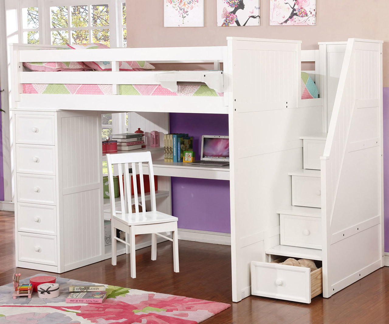 Multifunction Full Size Loft Bed With Desk In White Allen House