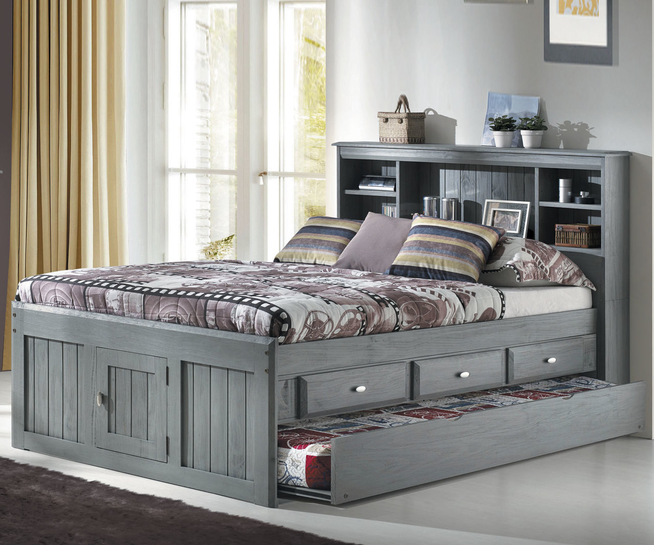 captains single cabin bed with trundle and drawers