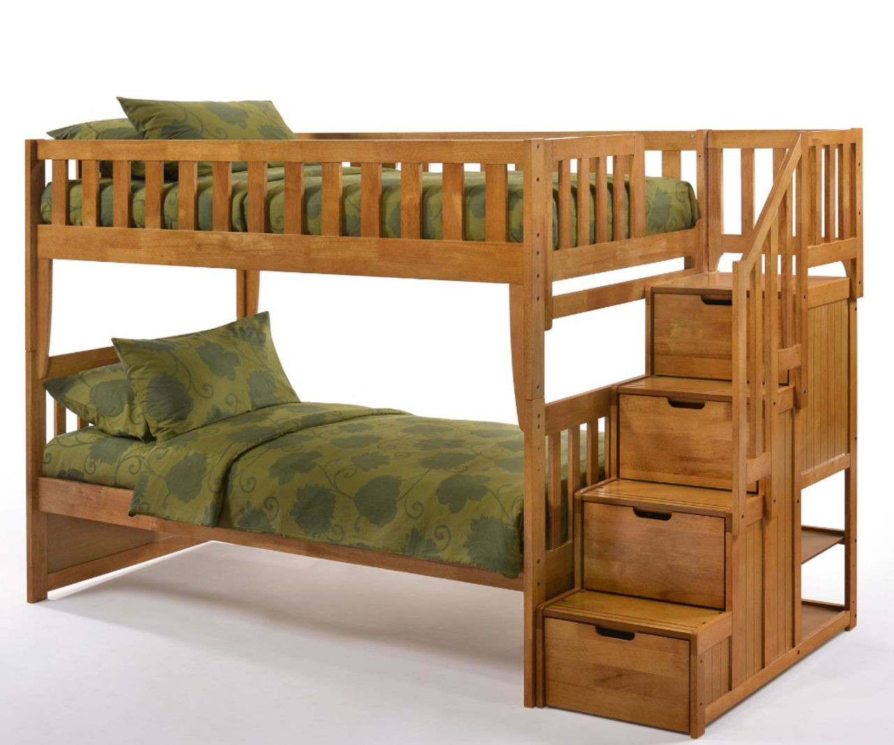 Crestwood Twin Bunk Bed W Stairs Medium Oak Kids Furniture