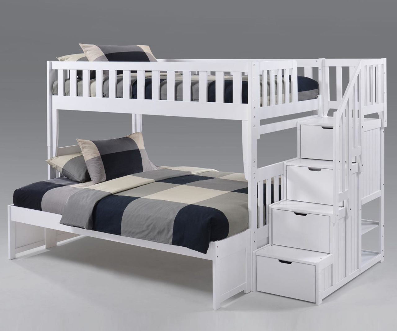 Crestwood Twin over Full Bunk Bed with Stairs in White Finish PEPT/F