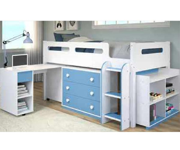 Twin Size Low Loft Bed In White Blue Finish 1568 W B Donco
