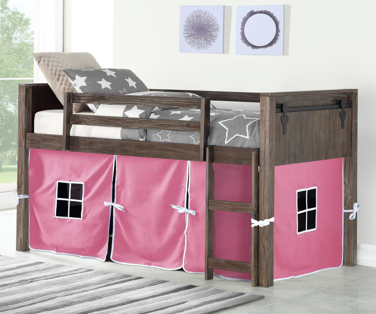 Barn Door Low Loft Bed With Pink Tent 0318a Tbs 750c Tp Donco