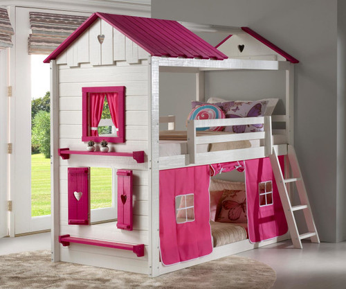 Twin over Twin Sweetheart Bunk Loft Bed in White and Pink ...