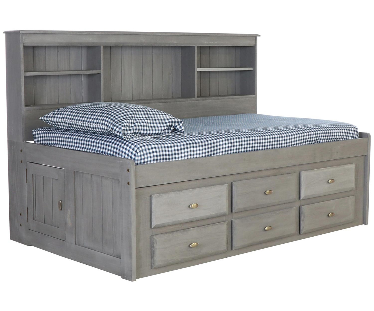 Twin Size Bookcase Captains Day Bed in Grey 3222 | Kids ...