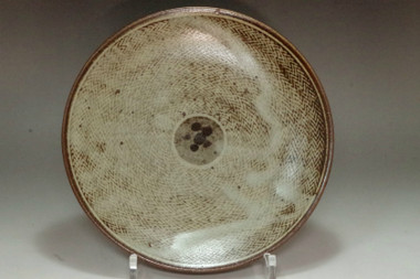 sale: Jomon inlay plate in Mashiko ware by Shimaoka Tatsuzo