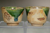 sale:  Kato Shuntai (1802-1877) Set of 2 antique oribe pottery tea cups