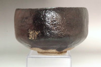 Antique kuro-raku pottery teabowl #4672