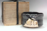 Kato Shuntai (1802-1877) Antique Black-oribe pottery tea bowl  #4860