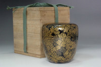Antique NATSUME Japanese gold lacquered tea caddy w/box #5023