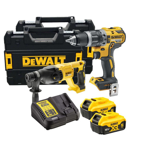 Dewalt 18v XR Brushless SDS+ and Combi Twin Kit - 2 x 5.0Ah 