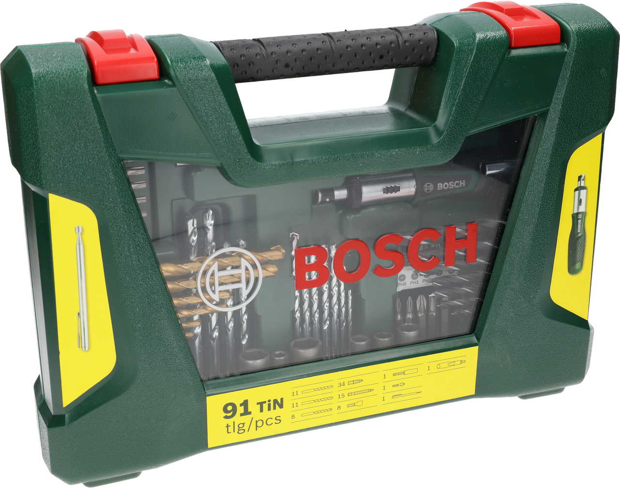 Bosch V-Line Drill & Screwdriver Bit Set TiN-coated 91 pieces with ratchet  and magnet