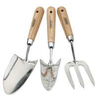 Draper Heritage Stainless Steel Hand Fork & Trowels Set with Ash Handles (3 Piece) (09565)
