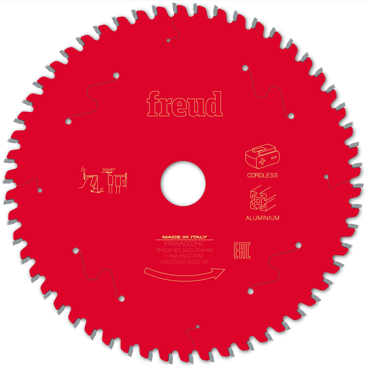 Freud Aluminium 160 x 20 x 1.8/1.3 x T54 Circular Saw Blade (F03FS10085)