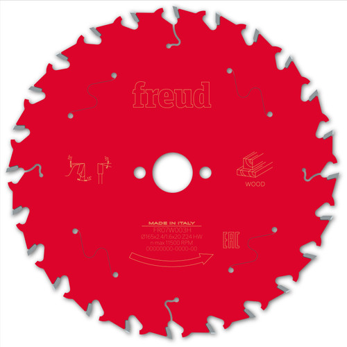 Freud Wood Circular Saw Blade 165mm x 20mm x 2.4mm x 24T (F03FS09688)