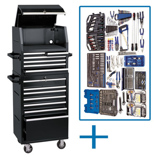 Draper 98885 13-drawer roller tool cabinet and chest with Expert Quality hand tools.