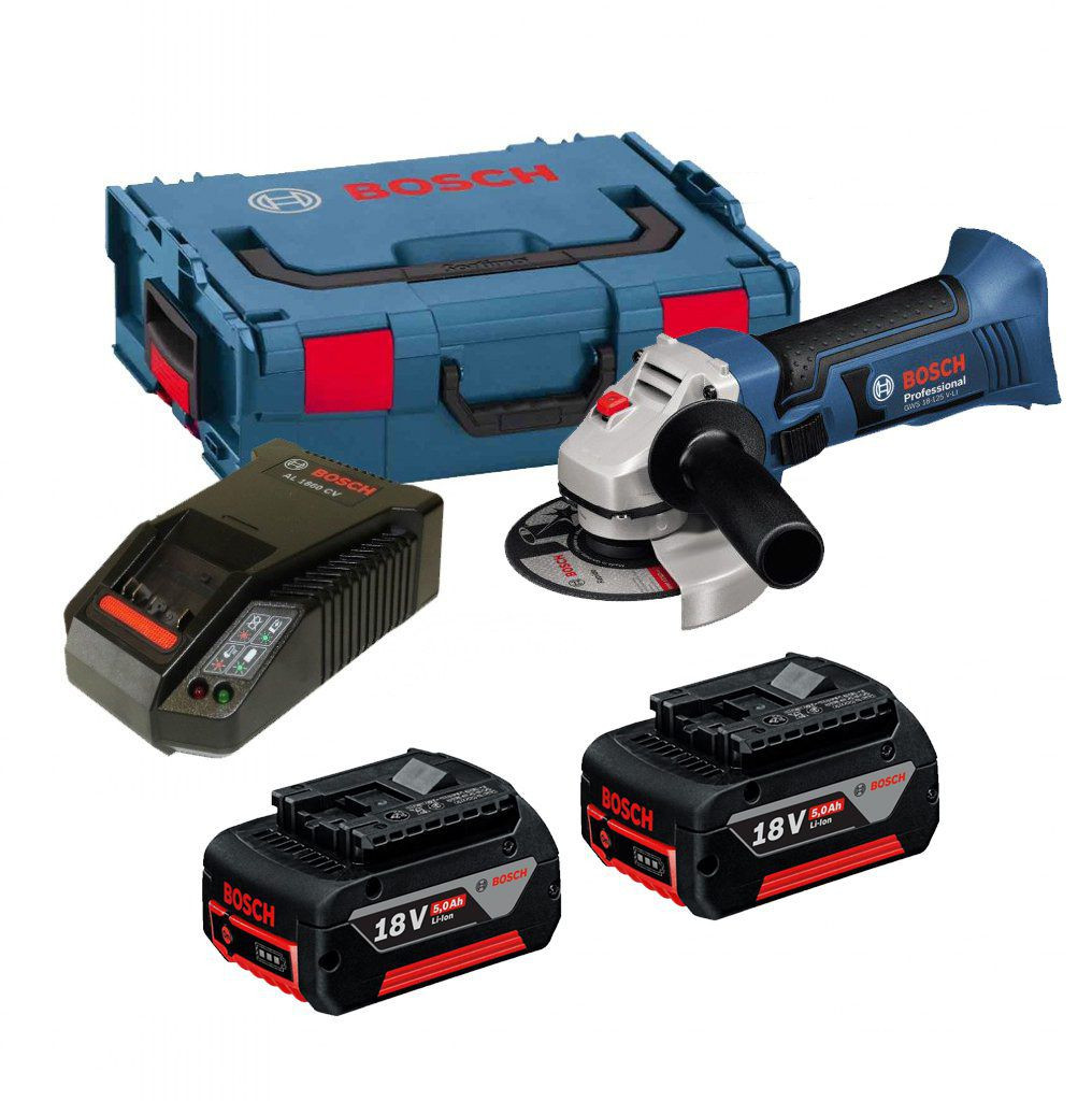 Bosch GWS 18-125 V-LI 18V Angle Grinder 2 x 5Ah Batteries