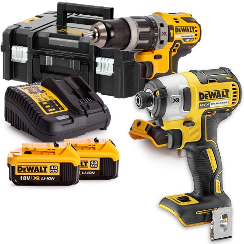 DeWalt 18V XR Cordless Brushless Combi Drill & Impact Driver Twin Pack 2 x 4.0Ah