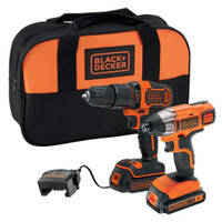 Black & Decker 18V Hammer drill and 18V Impact Driver with 2 x 1.5Ah Batteries, Charger and Small Soft Bag