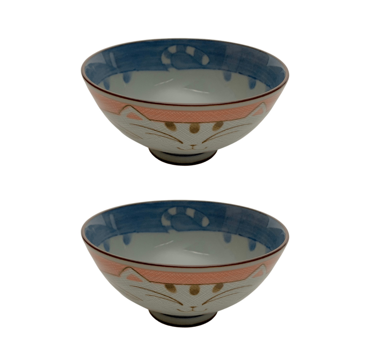 Maneki Neko Smiling Cat Pattern JapanBargain 2, Pink Japanese Porcelain Bowl Rice Bowl Soup Bowl Made in Japan 
