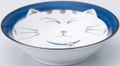 Japanese Porcelain Coupe Bowl Soup Bowl Cereal Bowl Salad Bowl, Blue Color Maneki Neko Smiling Lucky Cat Pattern, Made in Japan, 6-1/2 inch, Pack of 2