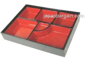 JapanBargain, Lot of 6 Japanese Restaurant Style Lunch Bento Boxes 6 Compartments for Restaurant or Home Traditional Plastic Lacquered Tray and Plate
