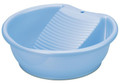 Japanese Laundry Tub Basin with Washboard Laundry Board for Hand Wash Clothes Made in Japan, Plastic, Blue 