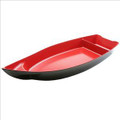 Large Sushi Boat Shape Plate Sushi Sashimi Serving Plate Plastic Tray, Black Red, 27.5 x 9.5 inch