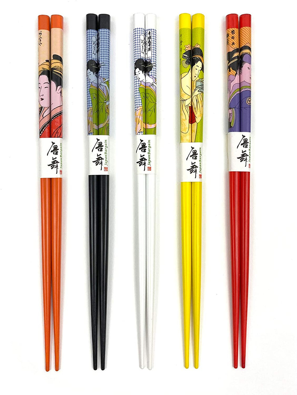 9 inch Bamboo Chopsticks Reusable Japanese Chinese Korean Wood Chop Sticks Hair Sticks 5 Pair Gift Set Dishwasher Safe JapanBargain 4520 Ivory Blue 