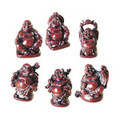 Set of 6 Lucky Laughing Buddha Statue Rosewood Color