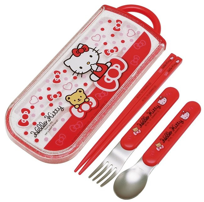 HELLO KITTY UTENSILS SET FORK Free Shipping New CHOPSTICK & POUCH SPOON 