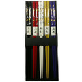 Bamboo Chopsticks Reusable Japanese Chinese Korean Wood Chop Sticks Hair Sticks 5 Pair Gift Set Dishwasher Safe, 9 inch (1, Multi-Crane)