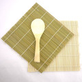 Green/Yellow Bamboo Sushi Mat With Rice Paddle Set
