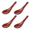 Set of 4 Asian Japanese Chinese Wonton Soba Rice Pho Ramen Noodle Soup Spoons, Black/Red