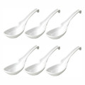 Set of 6 Chinese Soup Spoons Asian Korean Japanese Wonton Soba Rice Pho Ramen Noodle Spoon Notch and Hook Ladle Style Spoons, White