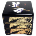 Jubako Box Japanese Traditional 3 Tiers Stack Box Food Candy Snack Container Bento Box Made in Japan, Plastic Lacquered, Black Crane