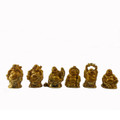 Set of 6 Lucky Laughing Buddha Statue Gold Color