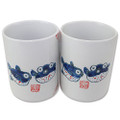 Set of 2 Japanese Porcelain Ceramic Tea Sushi Coffee Cup Puffer Fish Design Gift Box