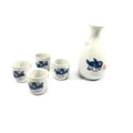 Porcelain Ceramic Puffer Fish Sake Set 4 Cups 1 Bottle Decanter Carafe