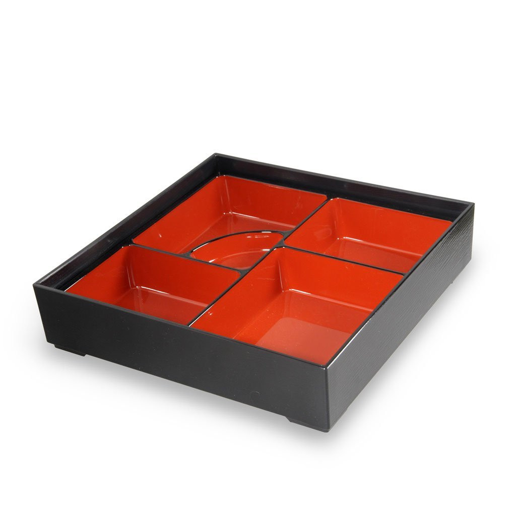Emperor's Select 10 1/2 x 8 Black 5-Compartment Bento Box with Removable  Red Tray & Lid - Yahoo Shopping