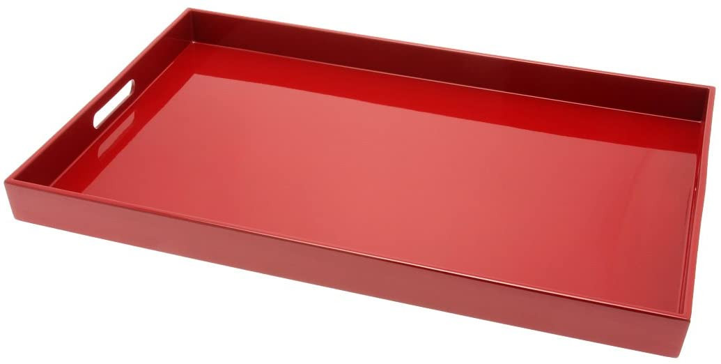 Rectangular Lacquer Serving Tray, 183/4Inch, Red Japan Bargain Inc