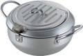 Yoshikawa SJ1024 Tempura Pot with Lid, 7.9 inches (20 cm), Thermometer Included, Silver, 7.9 inches (20 cm)