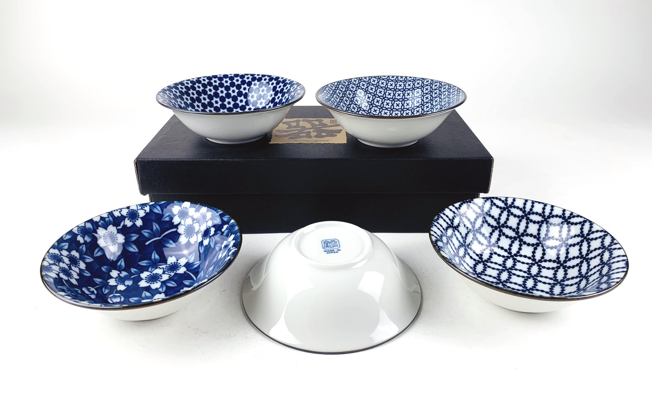 Japanese Porcelain Dessert Bowls Gift Set,Traditional Japanese Inspired  Pattern Snack Bowls, Blue Color Soy Salad Bowls, Set of 5, Made in Japan -  Japan Bargain Inc