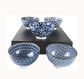 Japanese Porcelain Rice Bowls Gift Set Blue Traditional Japanese Inspired Pattern Miso Soup Bowls